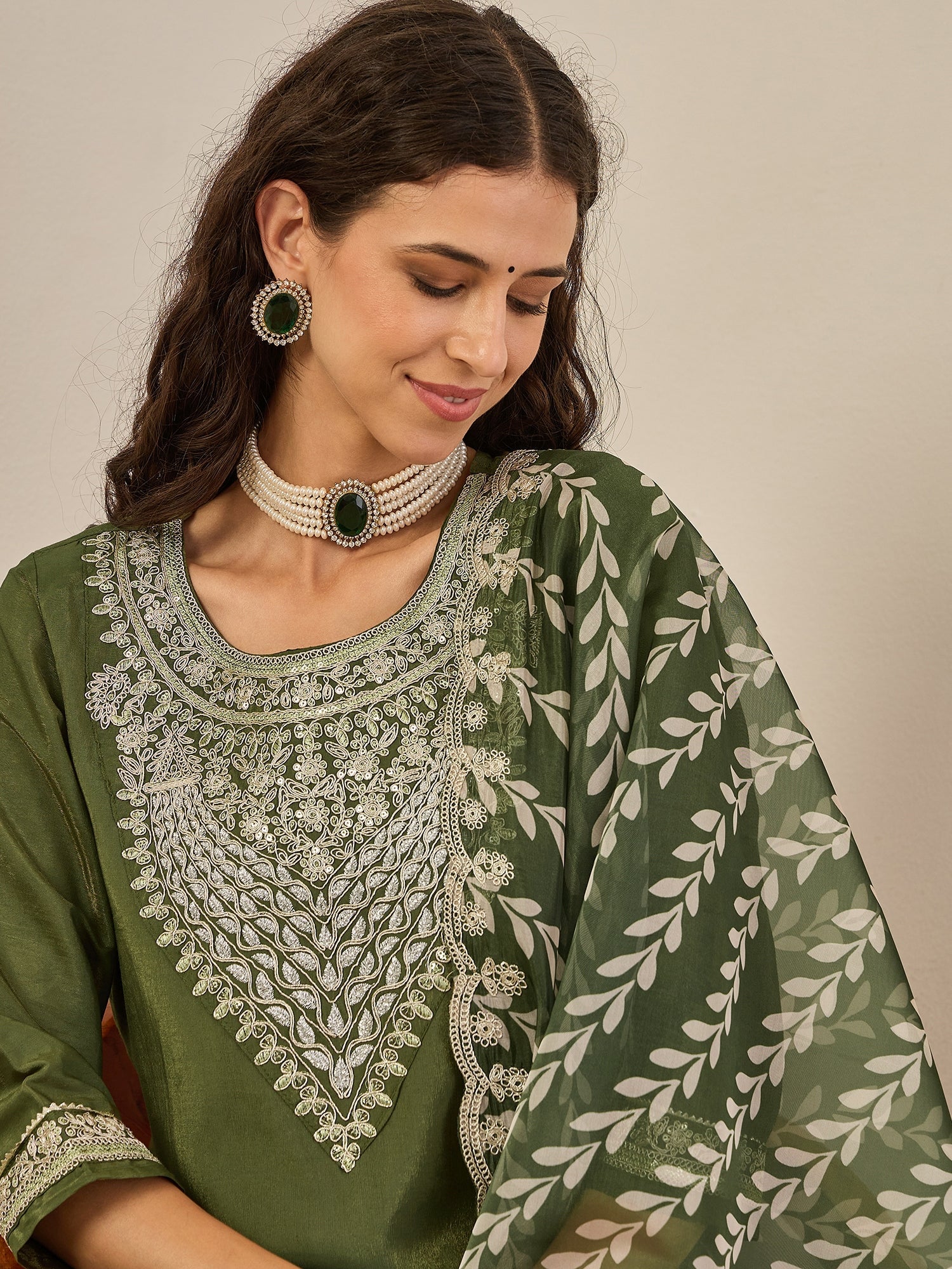 Zehra Women's Embroidered Silk Blend Calf Length Straight Kurta Trouser with Dupatta Set - FitVibe Fashion