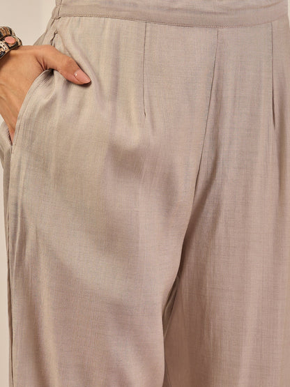 Saundh Grey Silk Blend Embroidered Kurta Set Suits - FitVibe Fashion