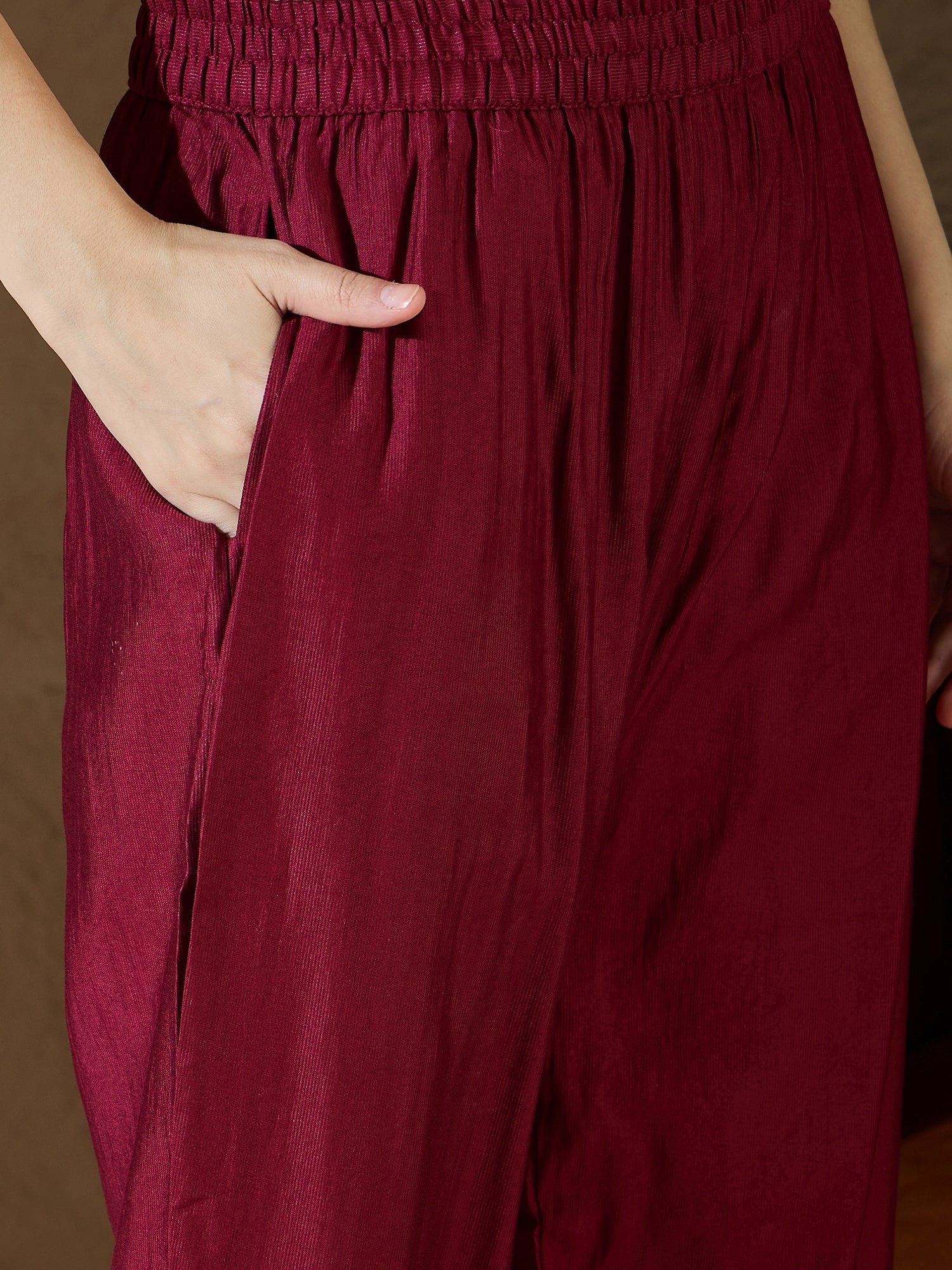 Chitra Charm Maroon Yoke Design Silk Blend Straight Suit With Dupatta - FitVibe Fashion