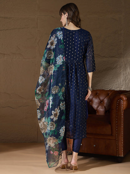 Neelangi Blue Women Kurta and Leggings Duppata Set Chanderi Modal Butti - FitVibe Fashion