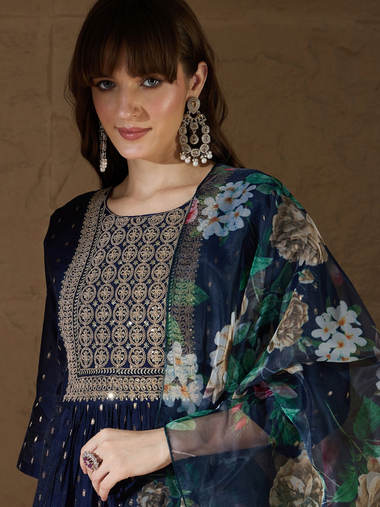 Neelangi Blue Women Kurta and Leggings Duppata Set Chanderi Modal Butti - FitVibe Fashion