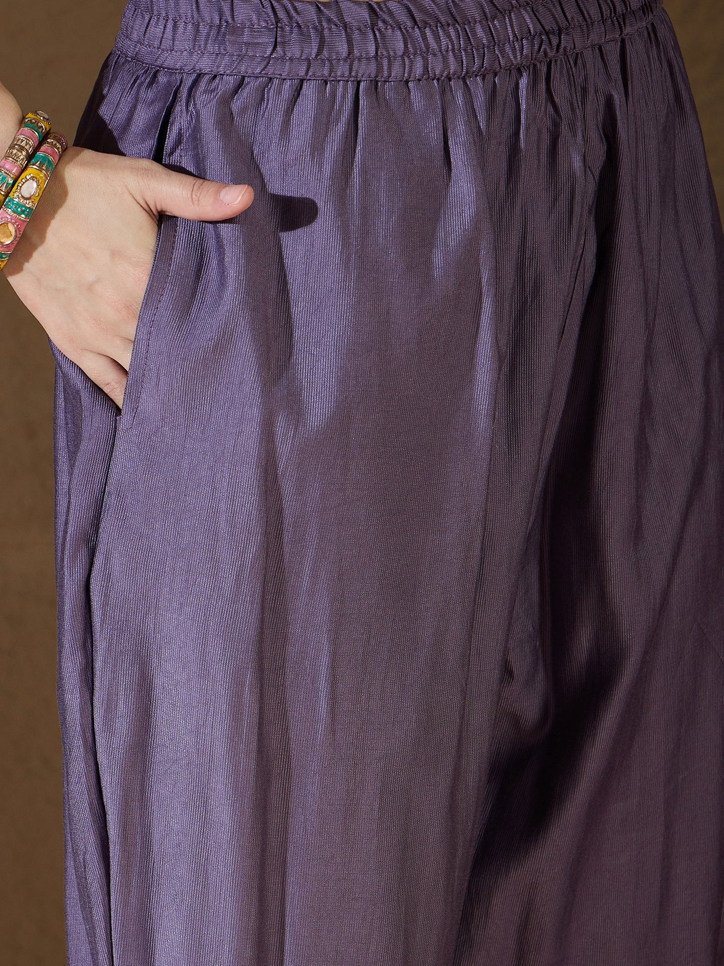 Chitra Charm Lavender Yoke Design Silk Blend Straight Suit With Dupatta - FitVibe Fashion