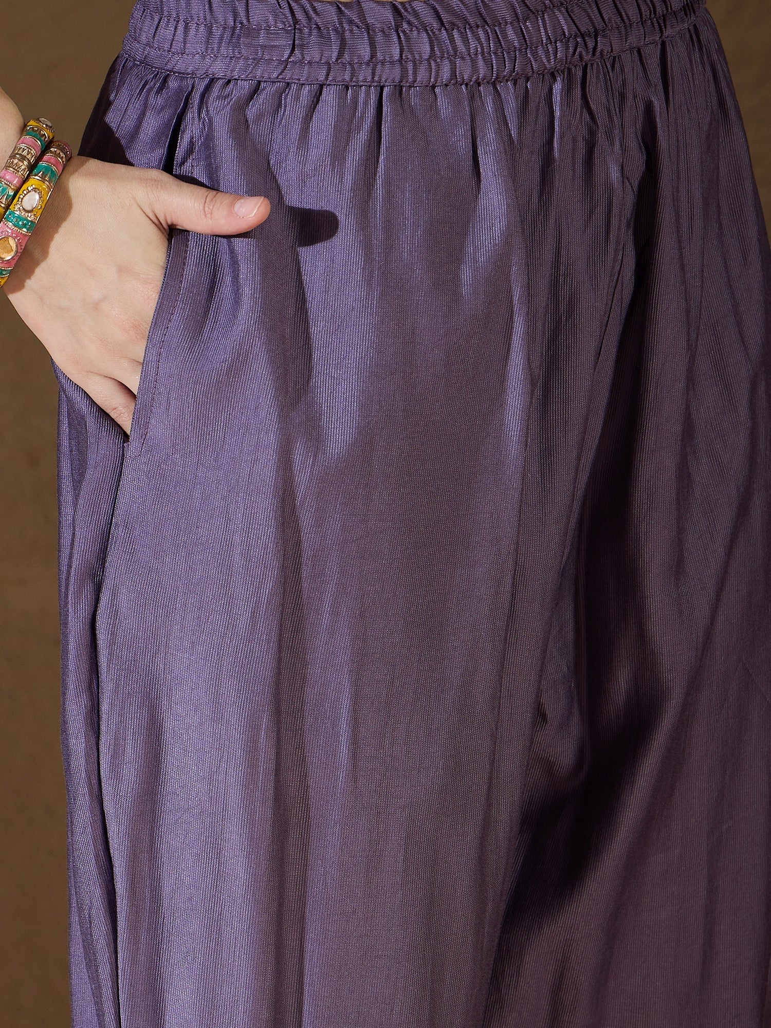 Chitra Charm Lavender Yoke Design Silk Blend Straight Suit With Dupatta - FitVibe Fashion