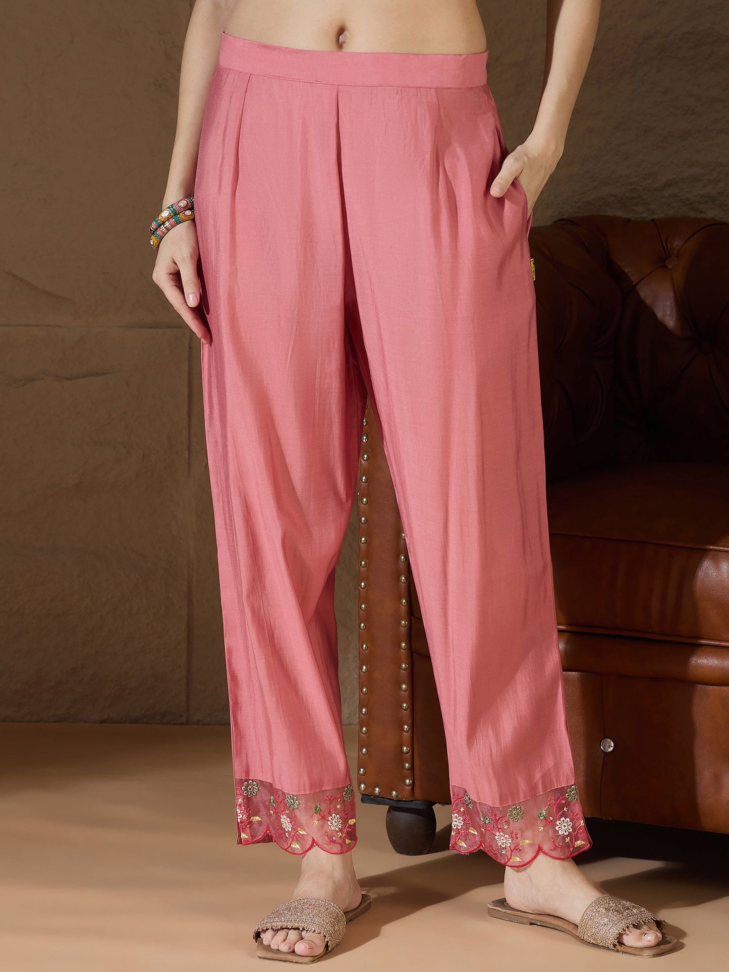 Simran Silk Blend Embroidered Design Straight Kurta suits - FitVibe Fashion