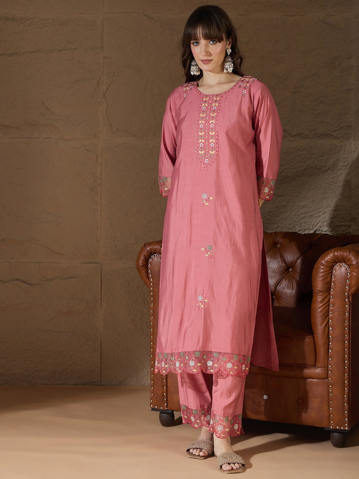 Simran Silk Blend Embroidered Design Straight Kurta suits - FitVibe Fashion