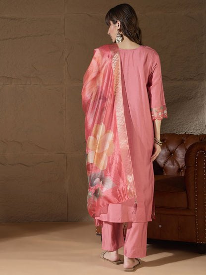 Simran Silk Blend Embroidered Design Straight Kurta suits - FitVibe Fashion