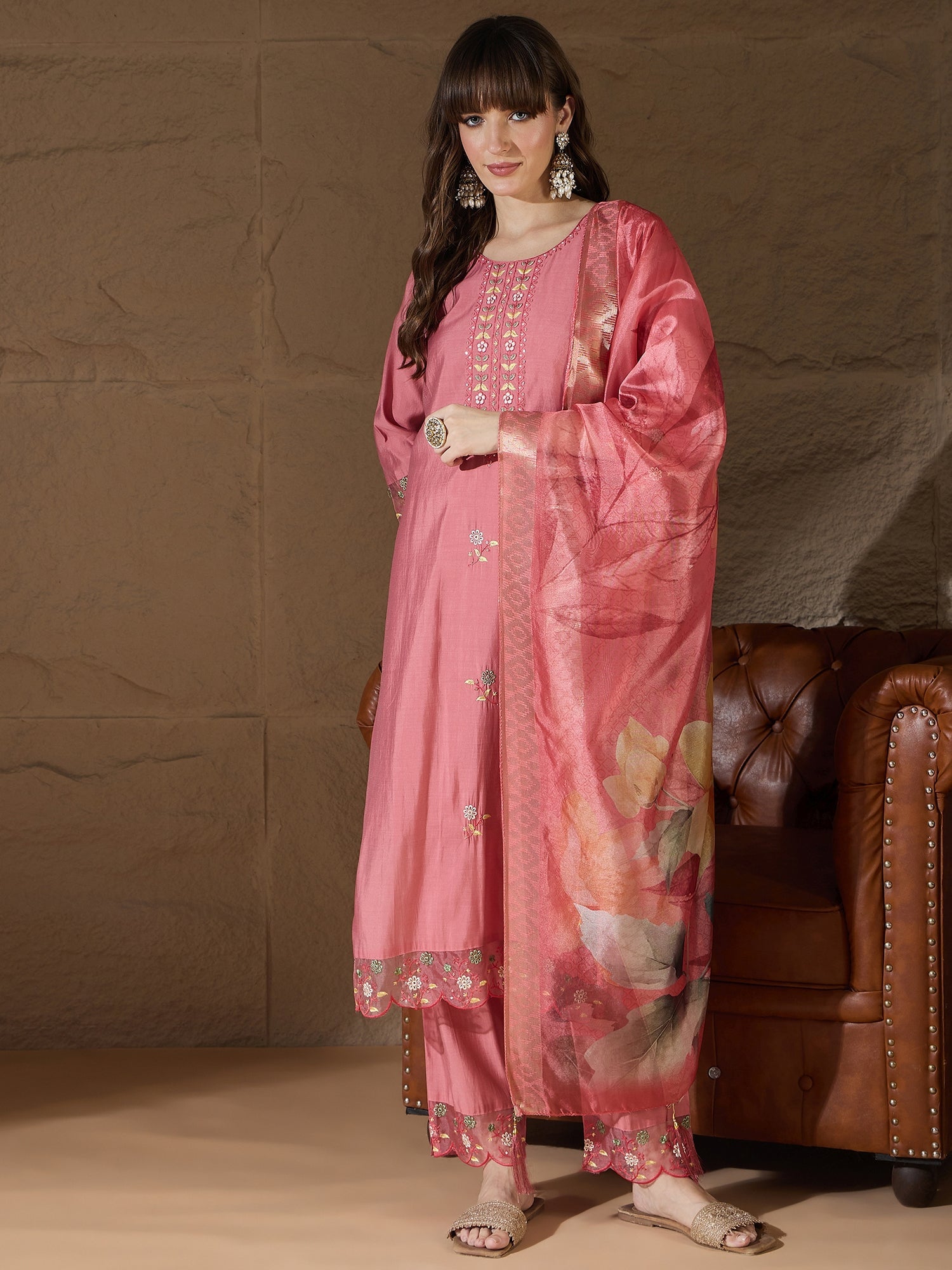 Simran Silk Blend Embroidered Design Straight Kurta suits - FitVibe Fashion