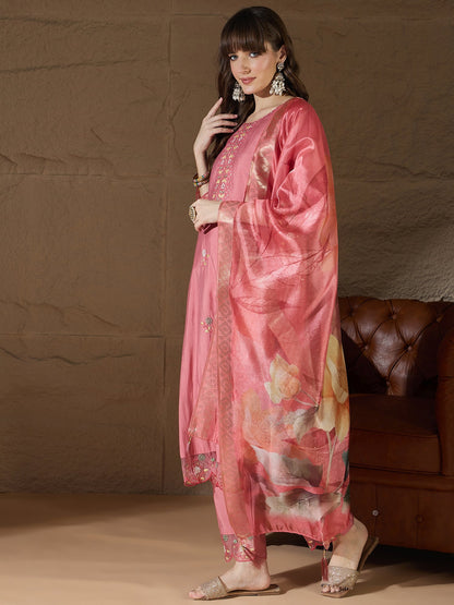 Simran Silk Blend Embroidered Design Straight Kurta suits - FitVibe Fashion