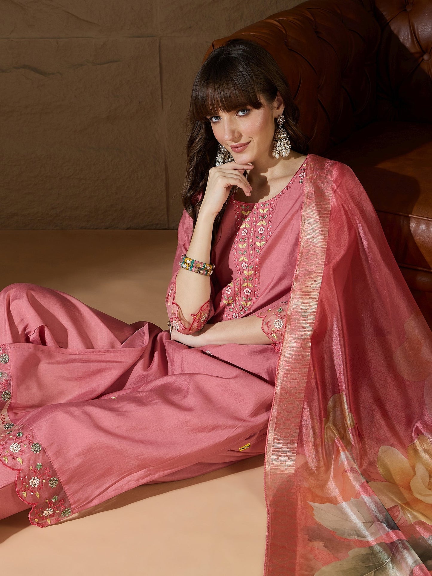 Simran Silk Blend Embroidered Design Straight Kurta suits - FitVibe Fashion