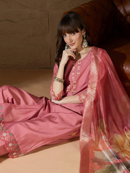 Simran Silk Blend Embroidered Design Straight Kurta suits - FitVibe Fashion