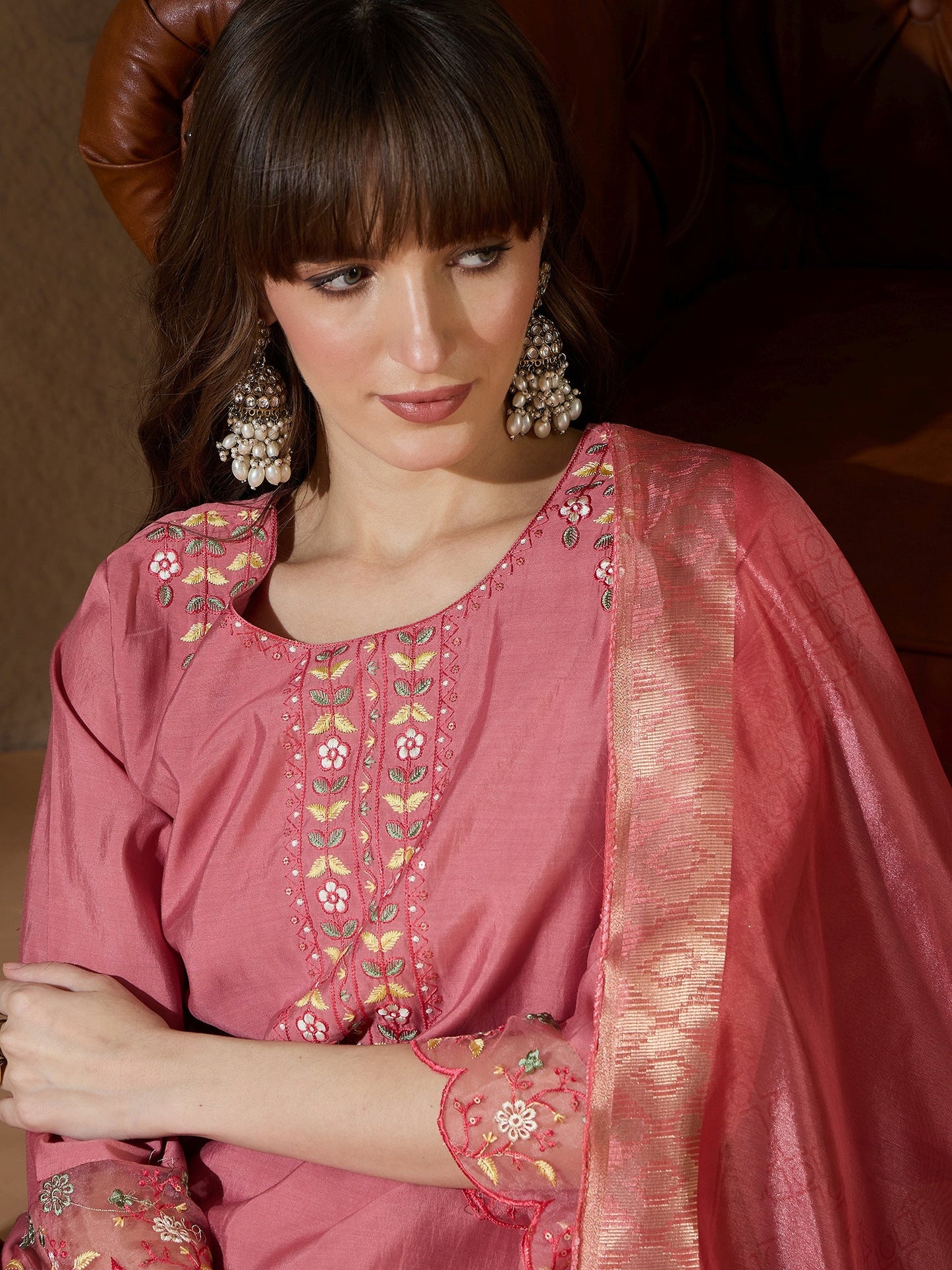 Simran Silk Blend Embroidered Design Straight Kurta suits - FitVibe Fashion