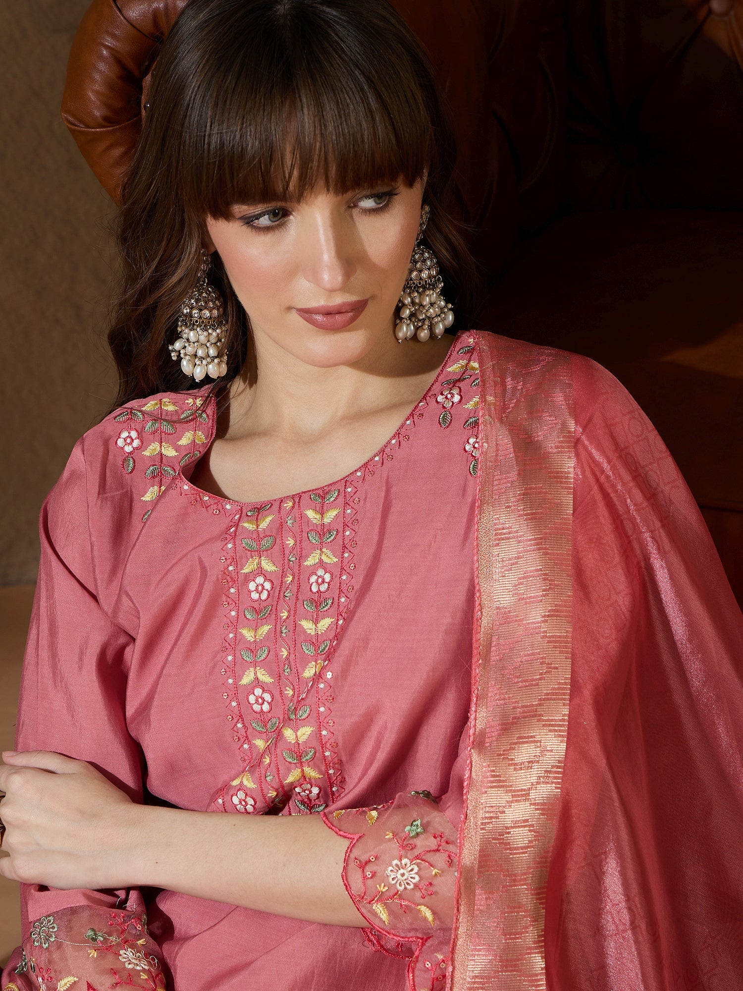Simran Silk Blend Embroidered Design Straight Kurta suits - FitVibe Fashion