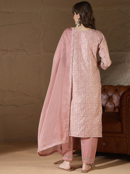 Kriti Women Kurta and Trouser Duppata Set With Embroidery Cotton Blend - FitVibe Fashion