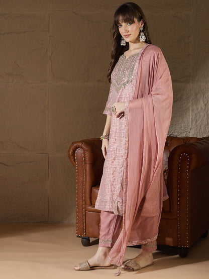 Kriti Women Kurta and Trouser Duppata Set With Embroidery Cotton Blend - FitVibe Fashion