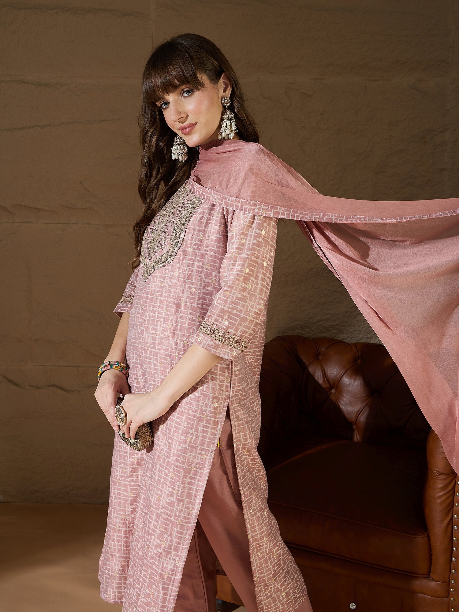 Kriti Women Kurta and Trouser Duppata Set With Embroidery Cotton Blend - FitVibe Fashion