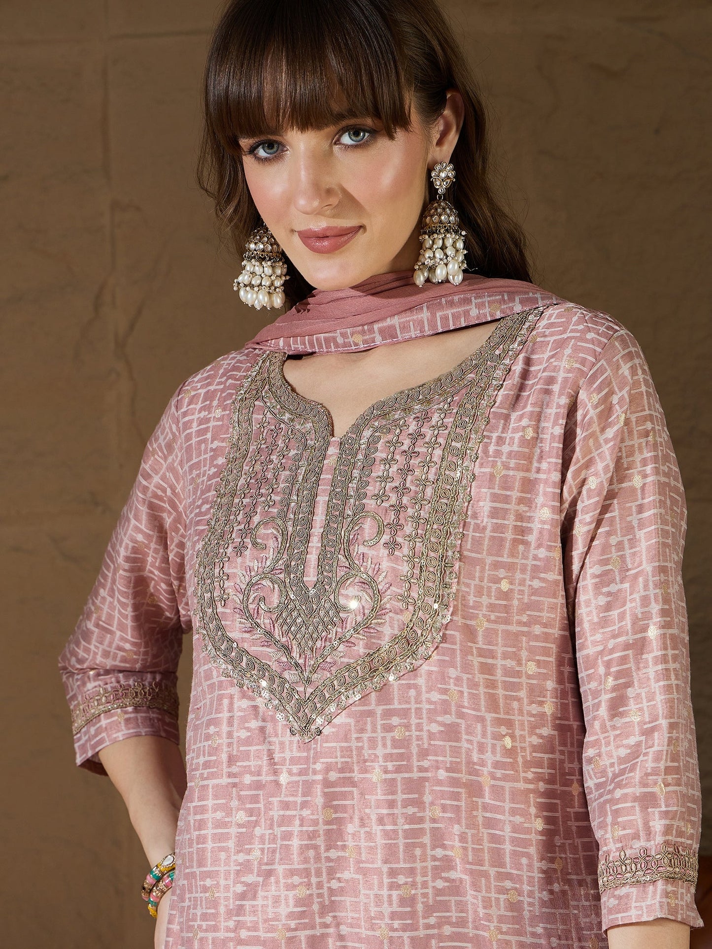 Kriti Women Kurta and Trouser Duppata Set With Embroidery Cotton Blend - FitVibe Fashion