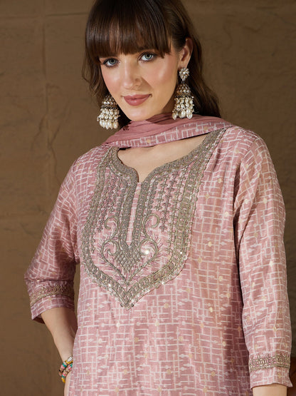 Kriti Women Kurta and Trouser Duppata Set With Embroidery Cotton Blend - FitVibe Fashion