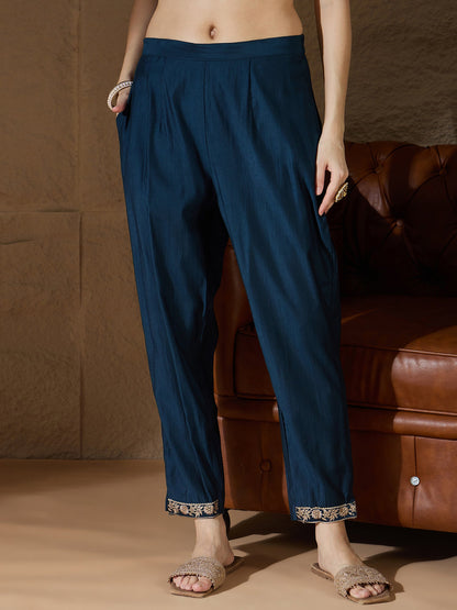 Chitra Charm Teal Yoke Design Silk Blend Straight Suit With Dupatta - FitVibe Fashion