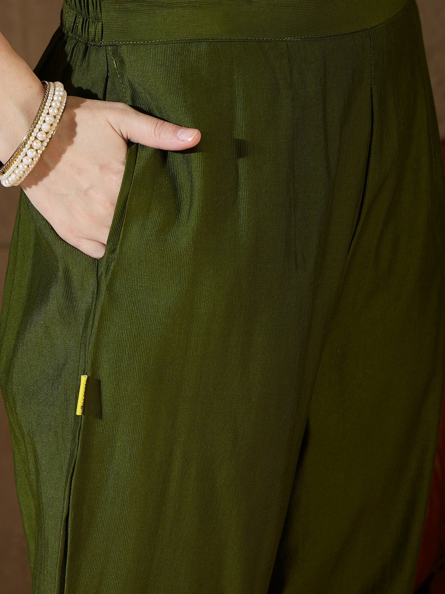 Chitra Charm Mehndi Yoke Design Silk Blend Straight Suit With Dupatta - FitVibe Fashion