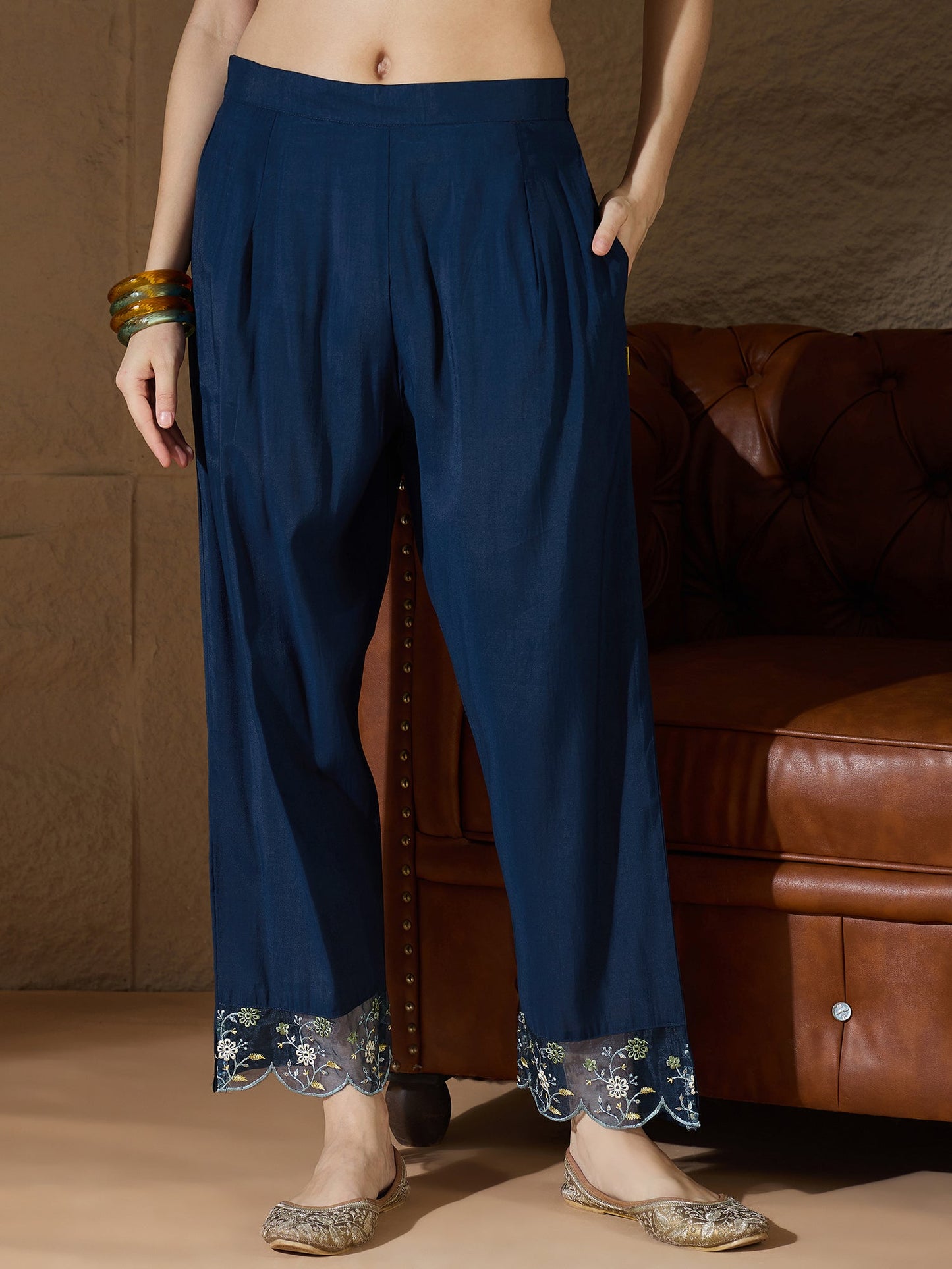 Simran Silk Blend Blue Embroidered Design Straight Kurta suits - FitVibe Fashion