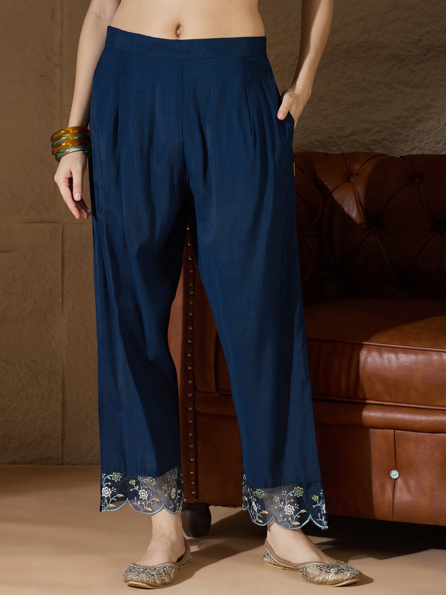 Simran Silk Blend Blue Embroidered Design Straight Kurta suits - FitVibe Fashion
