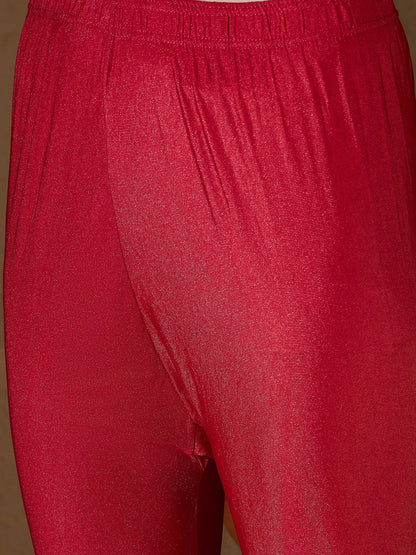Neelangi Red Women Kurta and Leggings Duppata Set Chanderi Modal Butti - FitVibe Fashion