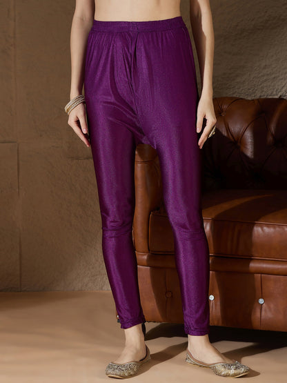 Neelangi Purple Women Kurta and Leggings Duppata Set Chanderi Modal Butti - FitVibe Fashion