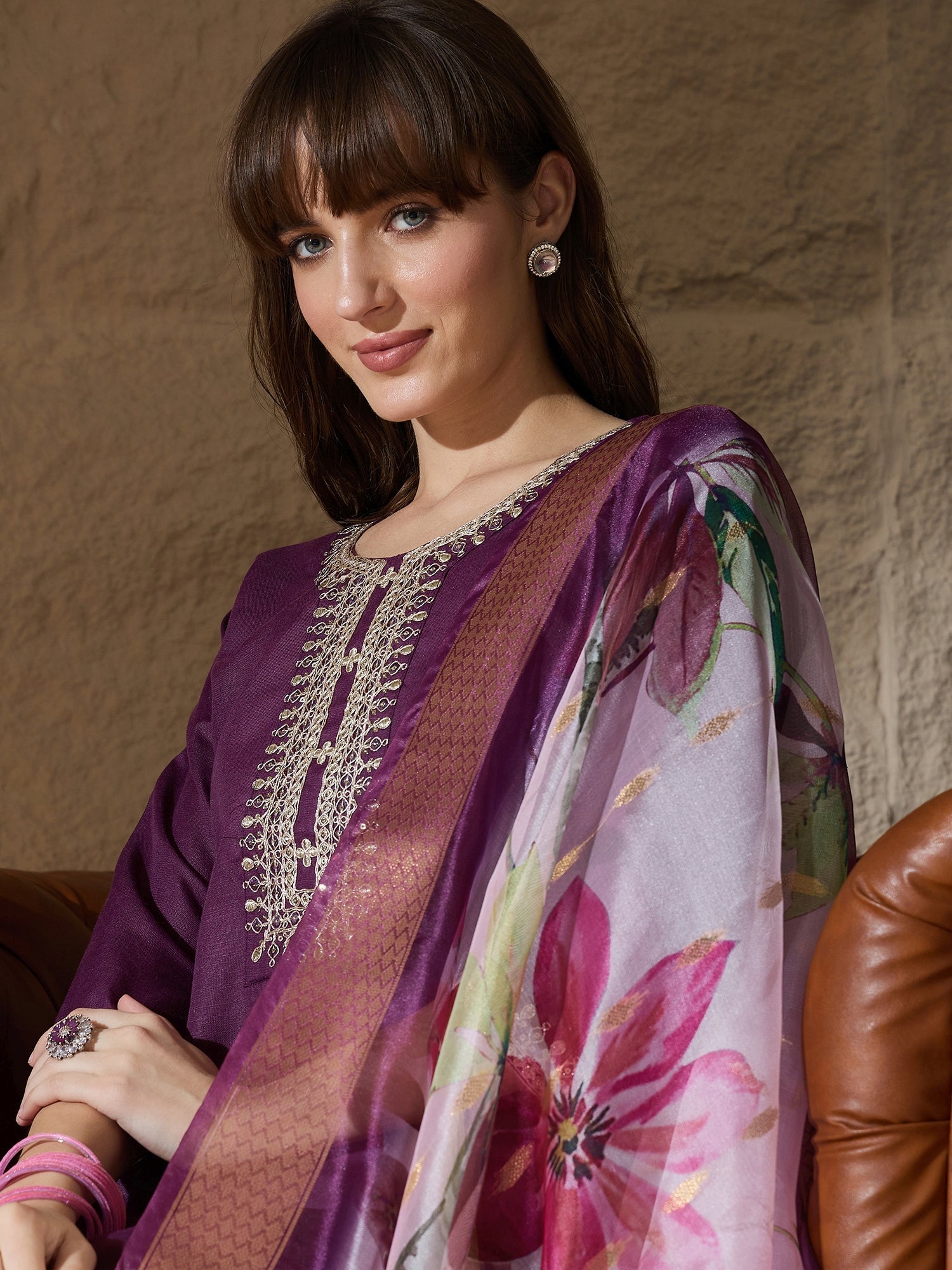 Nitya Purple Women Kurta and Trousers Pant Sets Cotton Blend - FitVibe Fashion