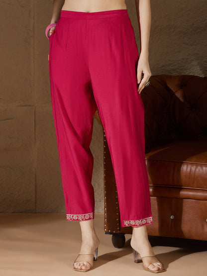 Chitra Charm Pink Yoke Design Silk Blend Straight Suit With Dupatta - FitVibe Fashion