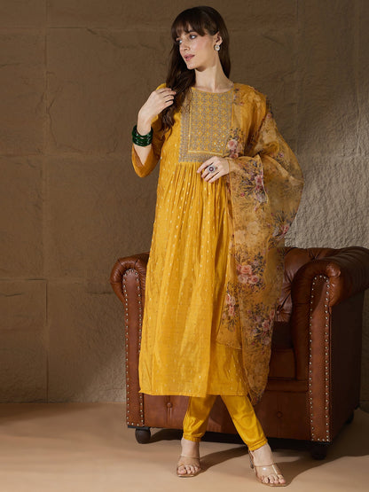 Neelangi yellow Women Kurta and Leggings Duppata Set Chanderi Modal Butti - FitVibe Fashion