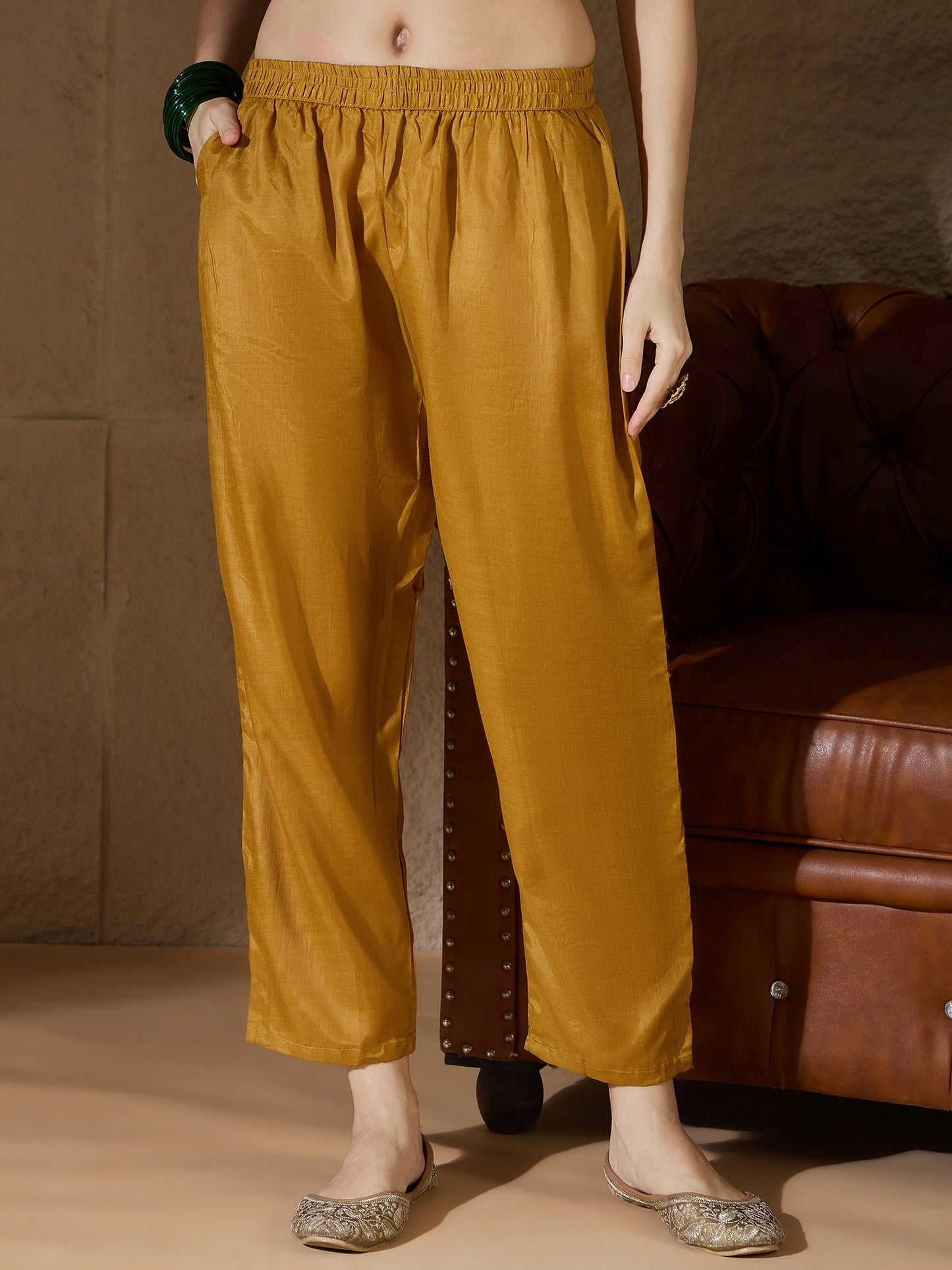 Saiyaara Mustard Cotton Silk Embellished Flared Suit Set - FitVibe Fashion