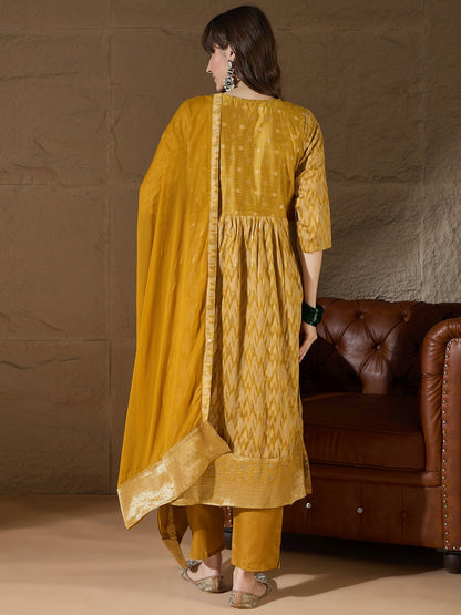 Saiyaara Mustard Cotton Silk Embellished Flared Suit Set - FitVibe Fashion