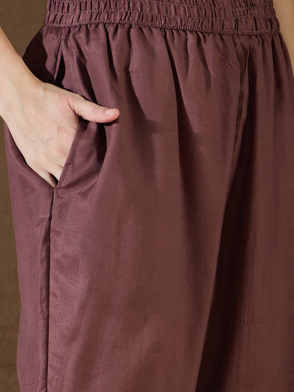 Nirmala Cocoa Cotton Silk Embellished Flared Suit Set - FitVibe Fashion