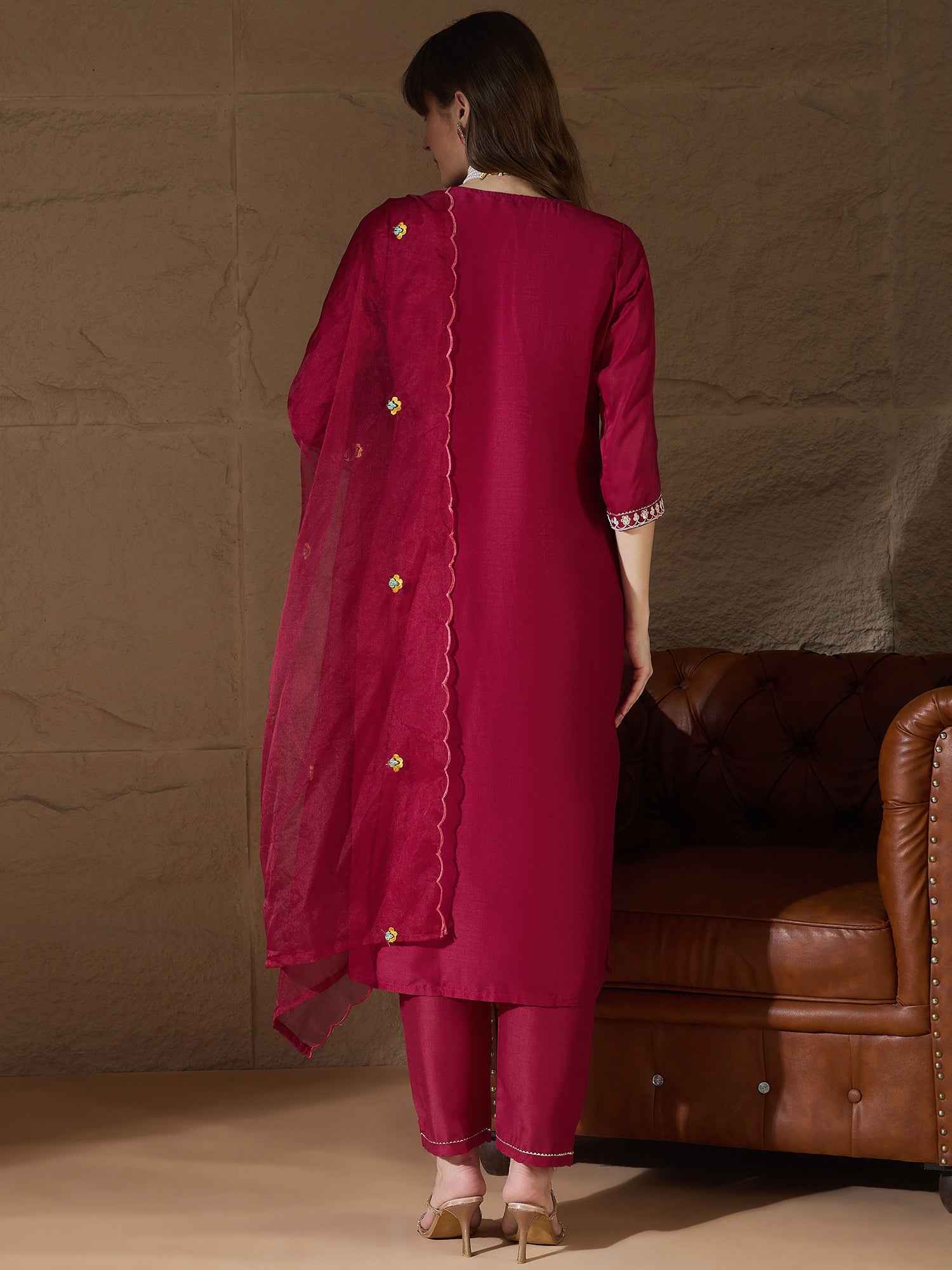 Aliya Pink Silk Dori Embroidered Kurta Pant Dupatta Set