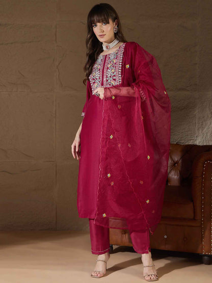 Aliya Pink Silk Dori Embroidered Kurta Pant Dupatta Set