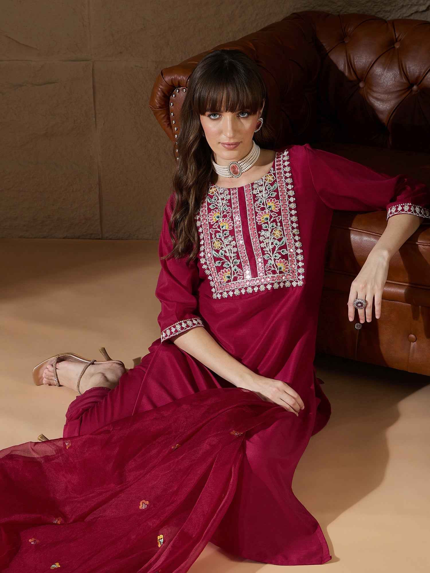 Aliya Pink Silk Dori Embroidered Kurta Pant Dupatta Set