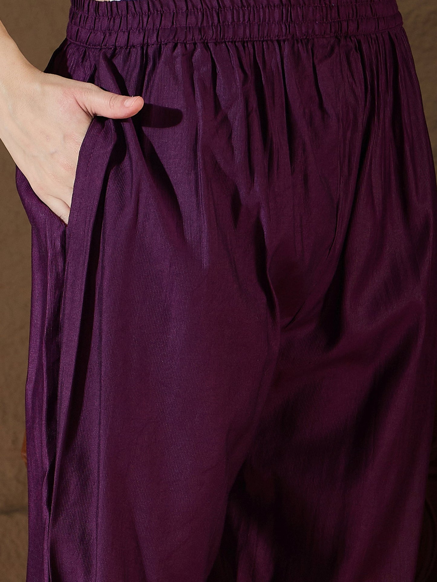 Chitra Charm Purple Yoke Design Silk Blend Straight Suit With Dupatta - FitVibe Fashion