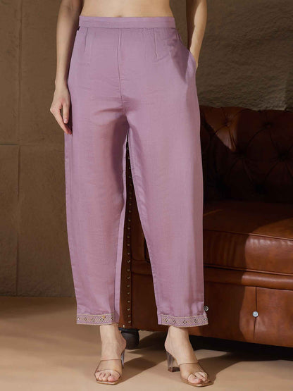 Aarohi lavender Women Kurta and Pant Sets Silk Blend Fabric