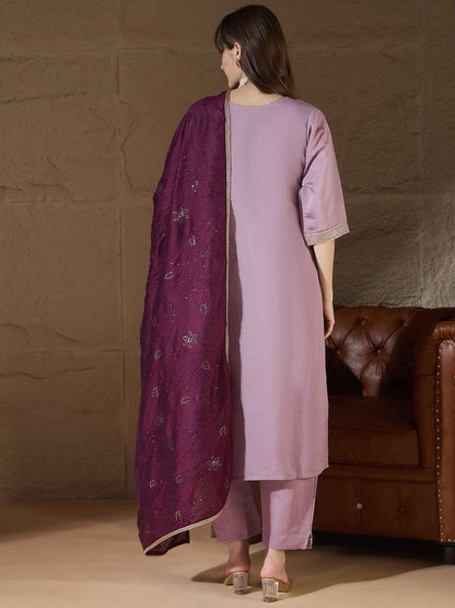 Aarohi lavender Women Kurta and Pant Sets Silk Blend Fabric