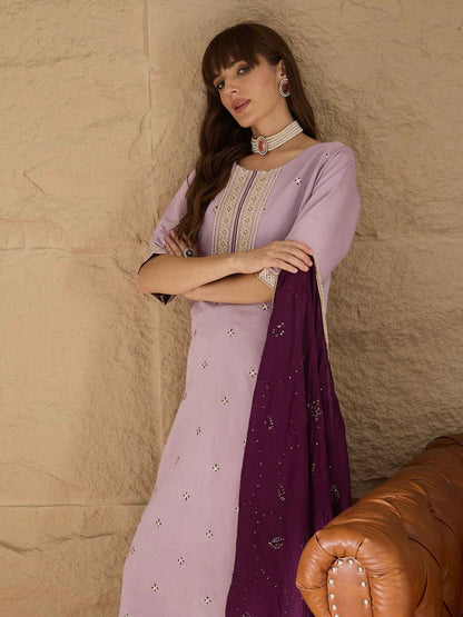 Aarohi lavender Women Kurta and Pant Sets Silk Blend Fabric