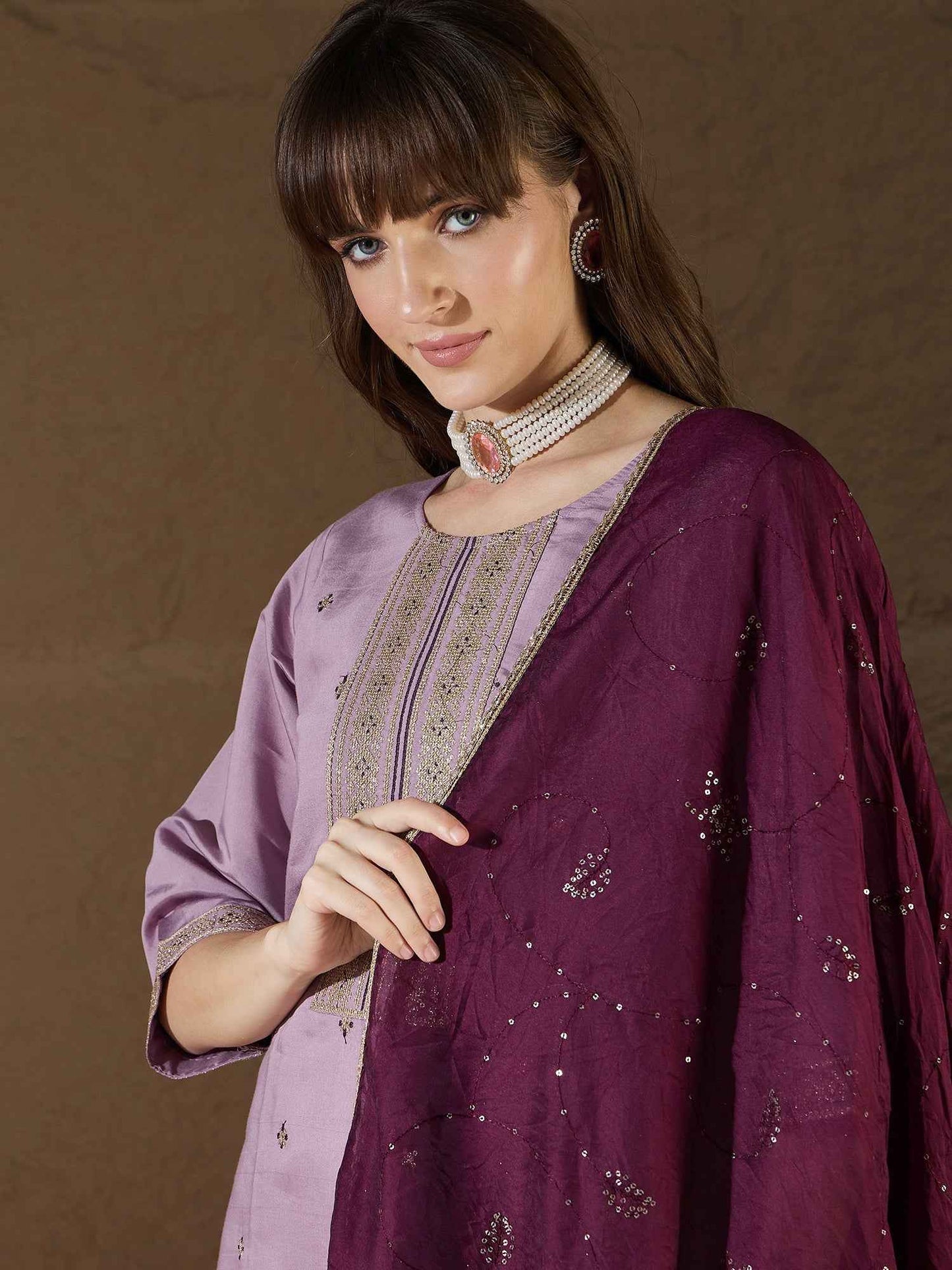 Aarohi lavender Women Kurta and Pant Sets Silk Blend Fabric