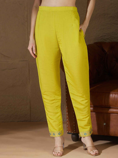 Aarohi lemon Women Kurta and Pant Sets Silk Blend Fabric