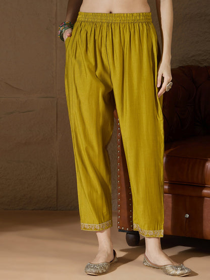 Chitra Charm Lemon Yoke Design Silk Blend Straight Suit With Dupatta - FitVibe Fashion