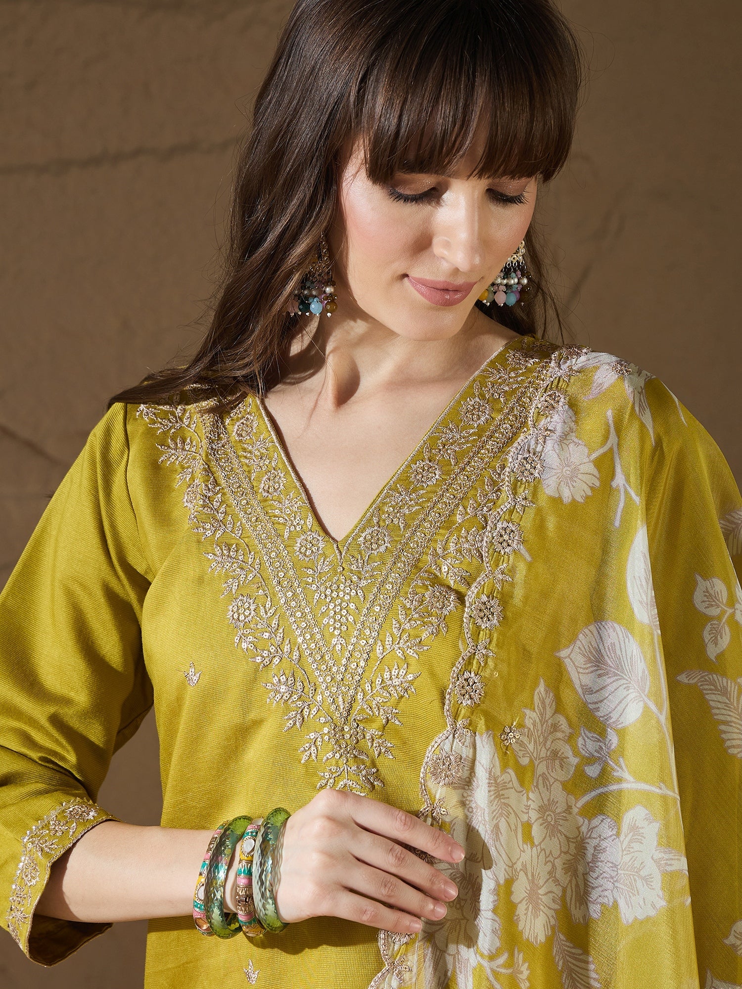 Chitra Charm Lemon Yoke Design Silk Blend Straight Suit With Dupatta - FitVibe Fashion