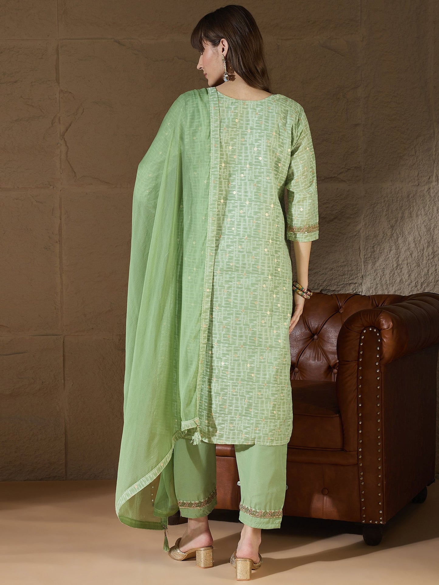 Ritu Women Kurta and Trouser Duppata Set With Embroidery Cotton Blend - FitVibe Fashion