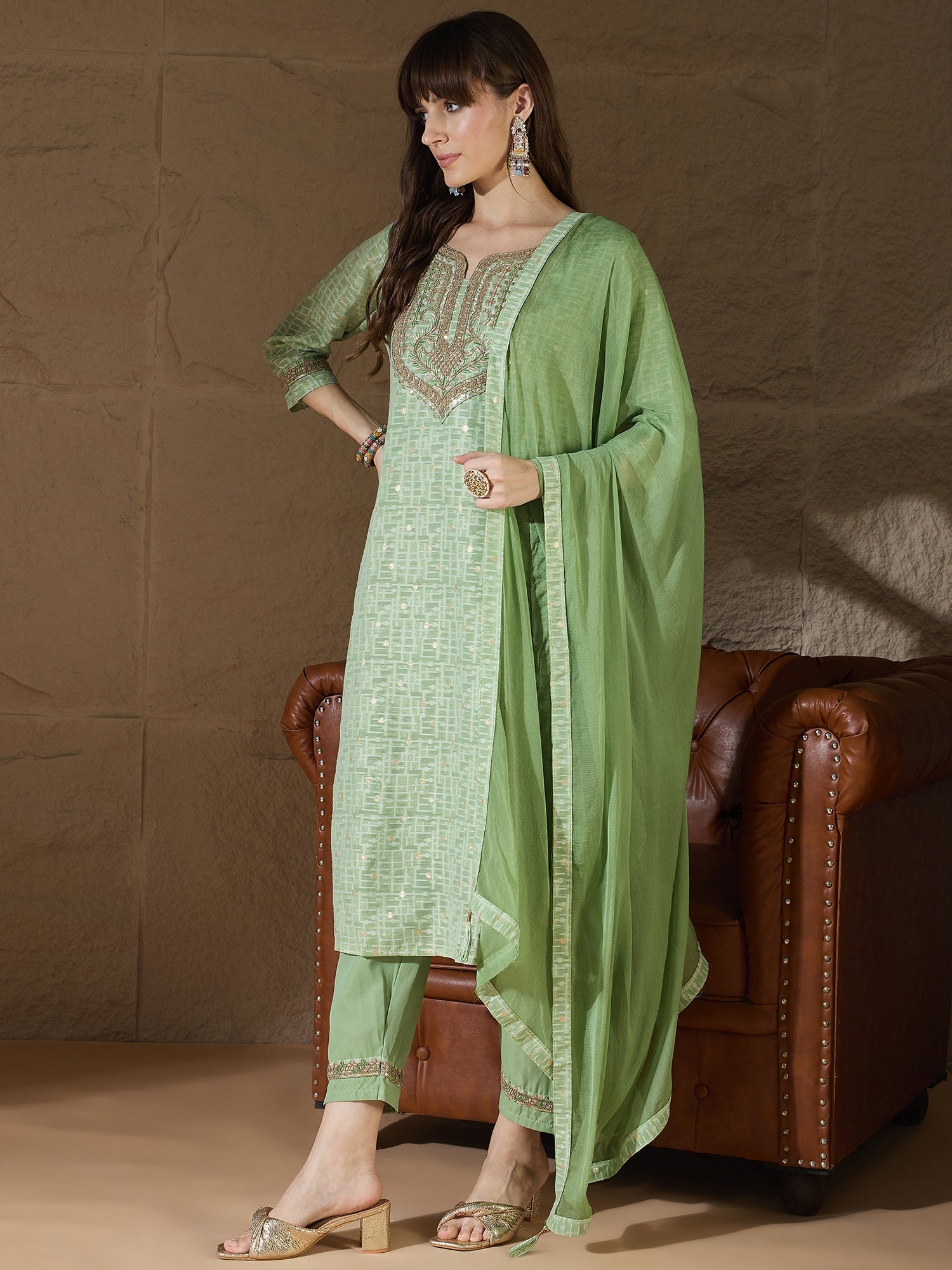 Ritu Women Kurta and Trouser Duppata Set With Embroidery Cotton Blend - FitVibe Fashion