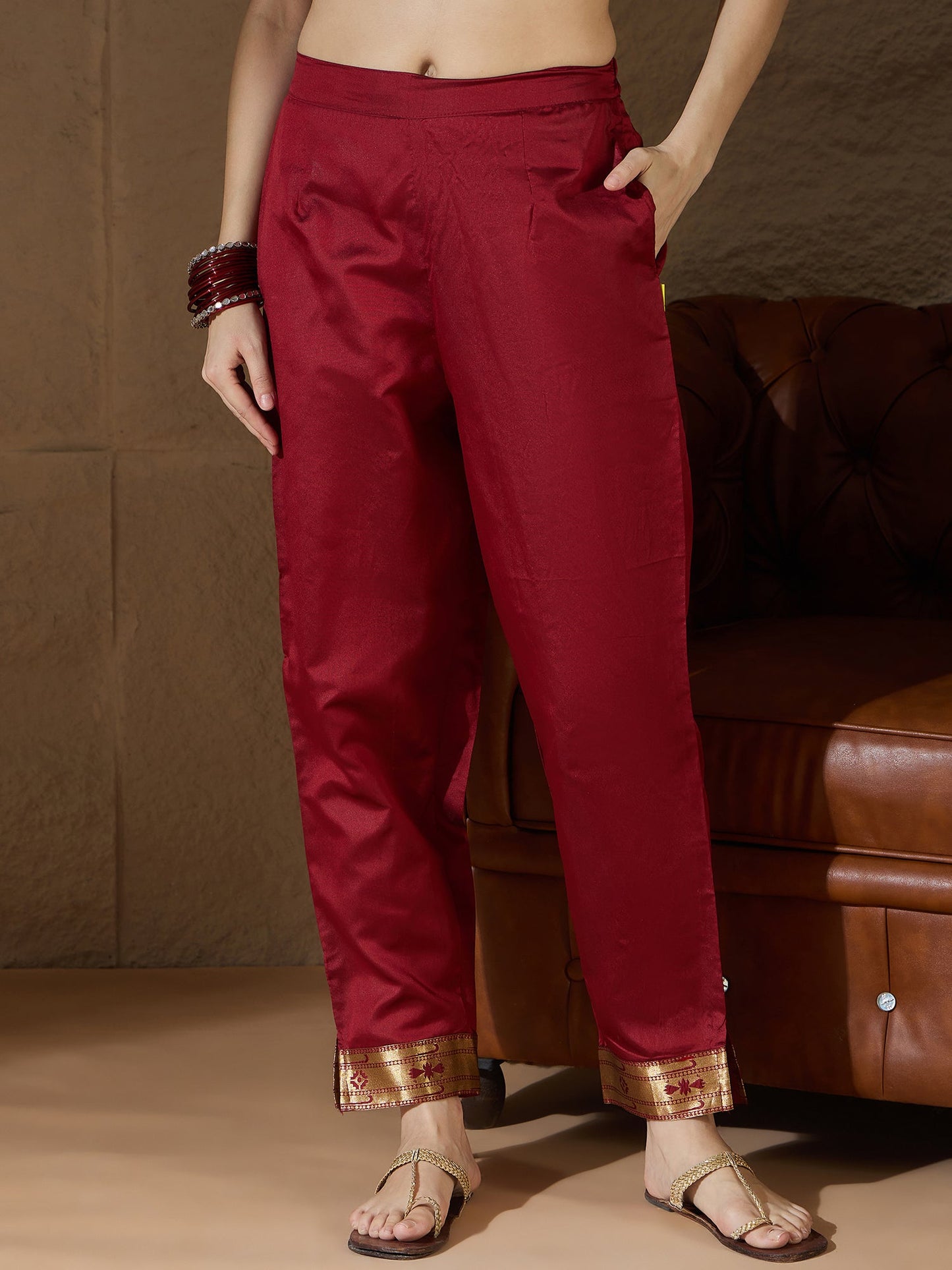 Cotton Silk Maroon Jacquard Kurta Pant With Banarasi Silk dupatta - FitVibe Fashion
