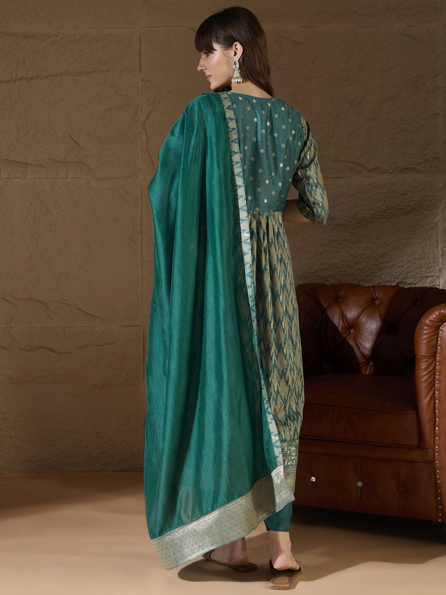 Saiyaara Light blue Cotton Silk Embellished Flared Suit Set - FitVibe Fashion