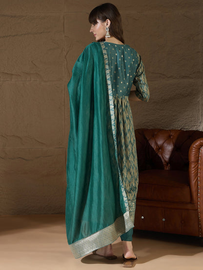 Saiyaara Light blue Cotton Silk Embellished Flared Suit Set - FitVibe Fashion