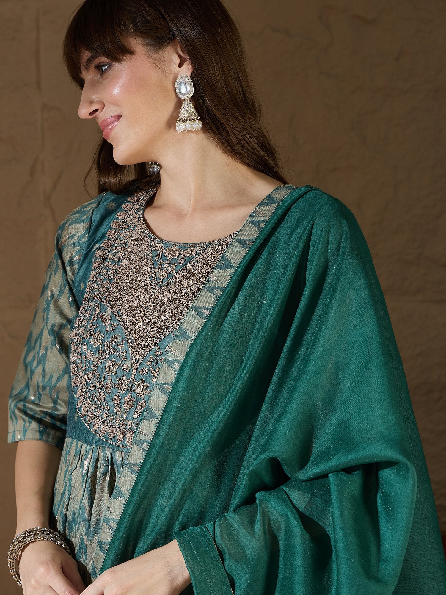 Saiyaara Light blue Cotton Silk Embellished Flared Suit Set - FitVibe Fashion